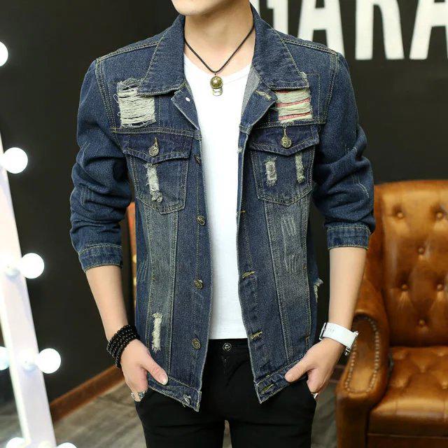 Giacca Cappotto di Jeans da Uomo Stile Coreano Slim Fit