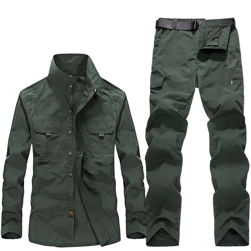 Set Due Pezzi da Uomo Taglie Forti per Primavera e Autunno: Giacca a Bottoni Asciugatura Rapida + Pantaloni Comodi, Abbigliamento da Escursionismo all'Aperto, Abbigliamento Sportivo, Abbigliamento da Lavoro