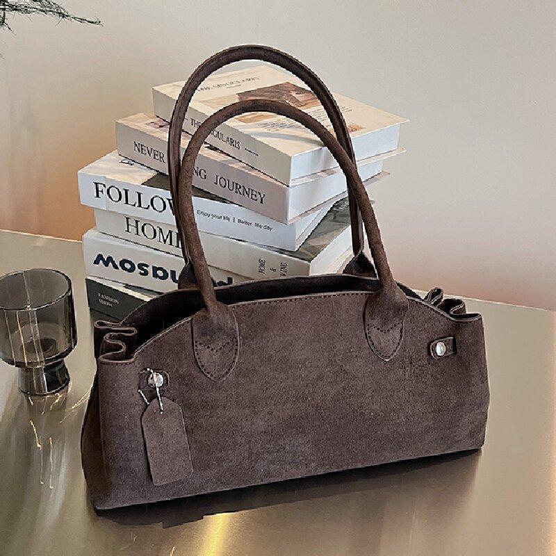 Retro Deerskin Velvet Hand-held Underarm Tote Bag Women's Autumn New Fashion Versatile Shoulder Pillow Bag
