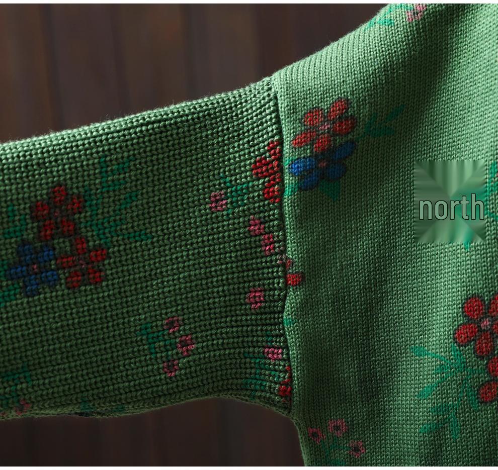 2025 Bo Jia Fan Flower Print Hooded Cotton Knit Sweater - Loose Fit, Autumn Style