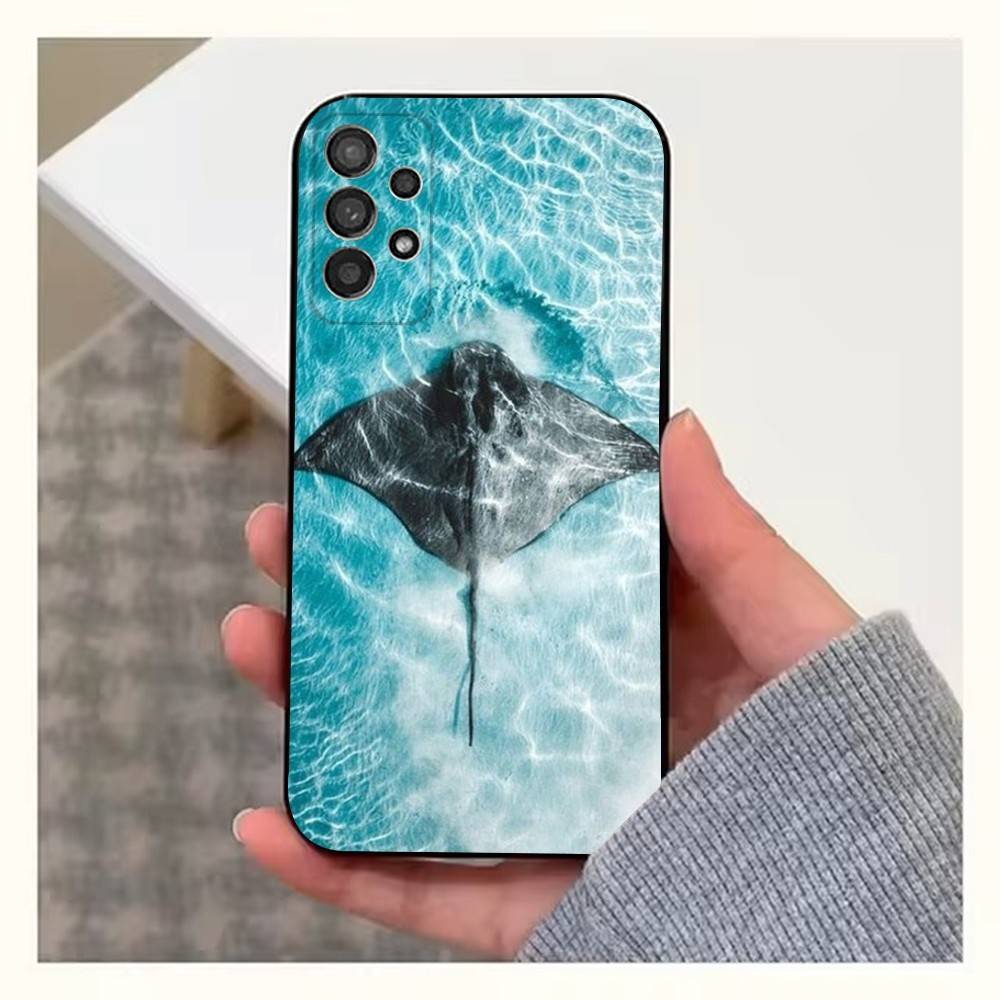 Manta Ray Ocean Animal Phone For Samsung S22,S25,S24,S23,Ultra,FE,Plus,S21,S20,S10,S9,Lite,Soft Silicone Black