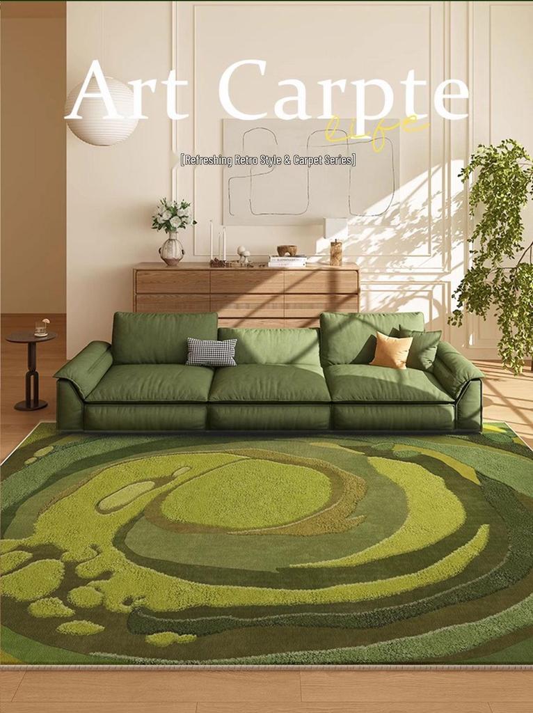 Retro Green Non-slip Waterproof Floor Mat - Vintage Style, Washable, Ideal for Living Room, Bedroom, Sofa, or Under Coffee Table.