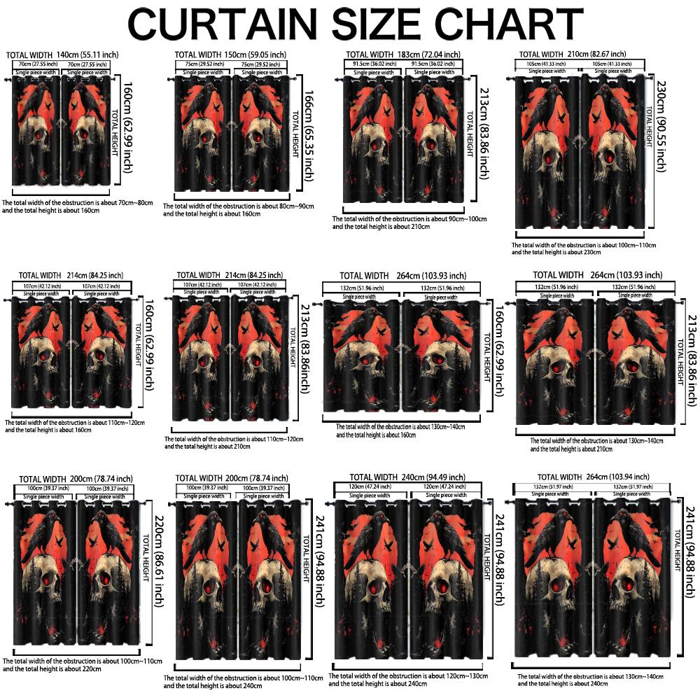 2Pcs Perforated Blackout Curtain Light Block Privacy Drape Living Bedroom Halloween Crow Skull Red Background Horror Window D