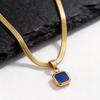 Geometric Square Natural Stone Pendant Necklace for Men, Gold Silver Color Stainless Steel Blade Chain, Trendy Jewelry Gift
