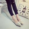 Fashion Beaded Pearl Rhinestone Flat Heel Autumn Large Size Women's Shoes Pointed Head Shallow Mouth Flat Sole Single Shoe