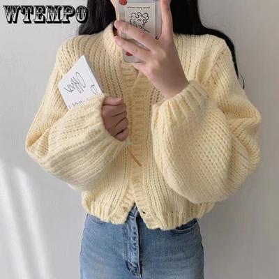 Autumn Women Cardigan Sweater Fashion Korean All Match Loose Knitted Coats Casual Female Streetwear Cropped Jacket