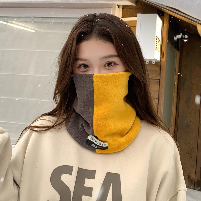 SAYI Winter Double-Layer Warm Neck Gaiter: Unisex Color Block Pullover Scarf for Cycling & Cold Protection