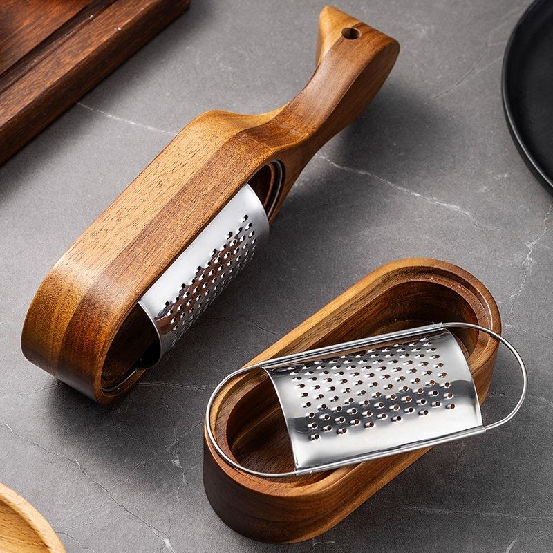 

Stainless Steel Cheese Grater with Rosewood Storage Box Multi Function Kitchen Tool for Grating Slicing