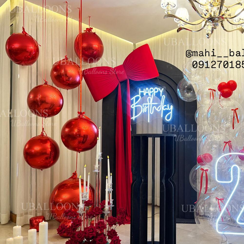 12pcs Silver 4D Balloons with Ribbon 22/15/10Inch Metal Silver Round Foil Hanging Balloon for Happy Birthday Wedding Party Decor
