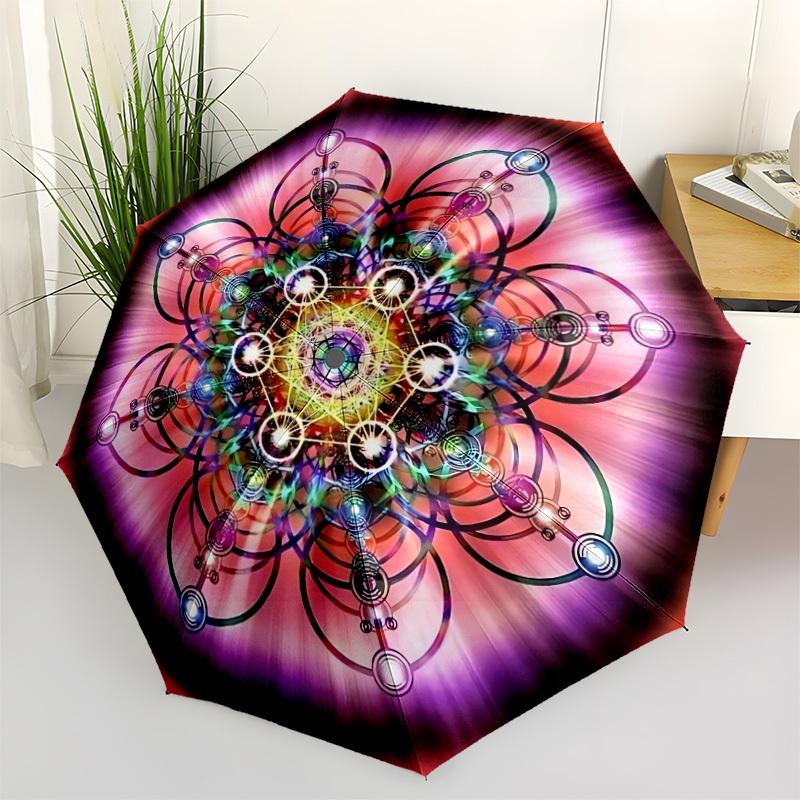 

1pc Sacred Geometry Mandala Automatic Umbrella - Stylish, Durable, with 8-Rib Manual Open Design, Elegant Black Handleyy250920121