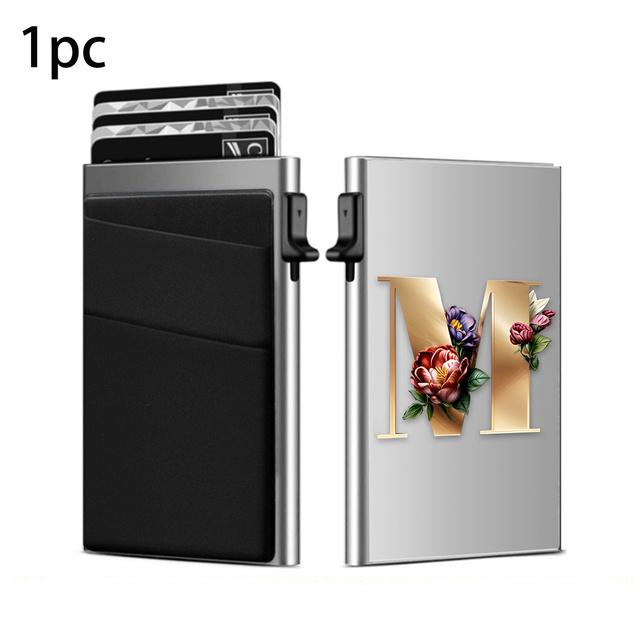 

Держатель для кредитных карт с буквами AZ Print, женский, с блокировкой RFID, тонкий, автоматический, выдвижной, держатель для карт M серебряный