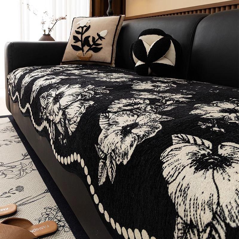Modern Camellia Chenille Sofa Cover - Fit for Single To Four-Seater Sofas, Soft & Comfortable, Non-Slip, Dustproof & Breathable Couch Protector
