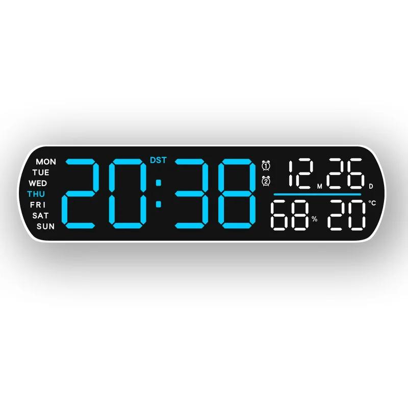 LED Digital Clock Date Week Humidity Temperature Display Brightness Adjustable Electronic 10 Inch LED Table Alarm Clock 12/24H