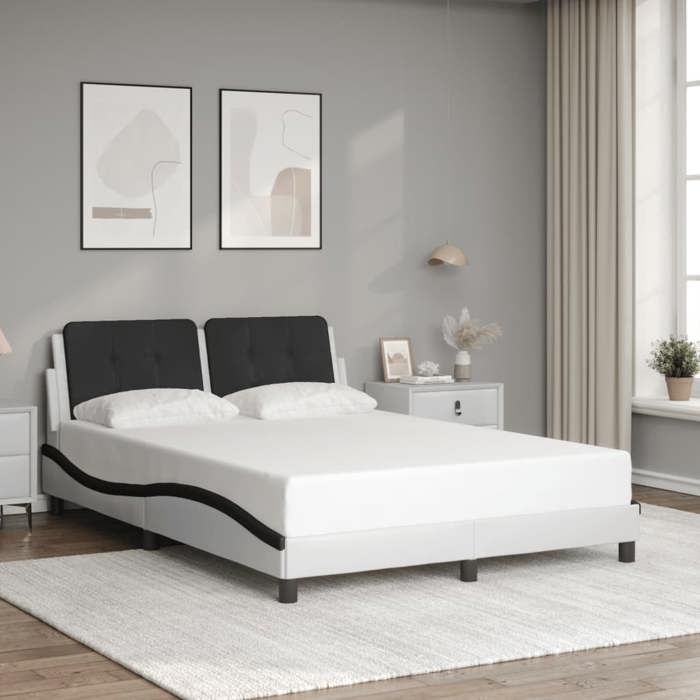 VidaXL Cadre de Lit sans Matelas Zadar, Lit Rembourré, Lit Double, Lit Adulte de Chambre à Coucher Intérieur, Blanc et Noir 3208190
