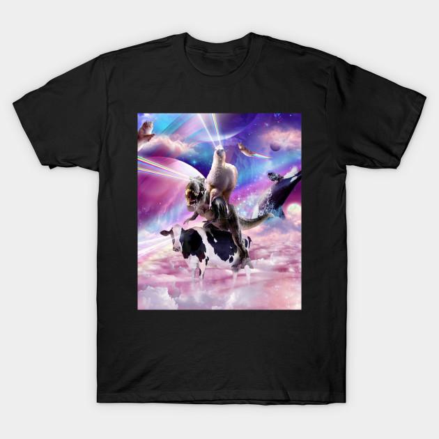 Men Black Print T-shirt Laser Eyes Space Llama On Dinosaur Cow - Rainbow No-Cut Transfer Paper Print Cotton Tshirt S
