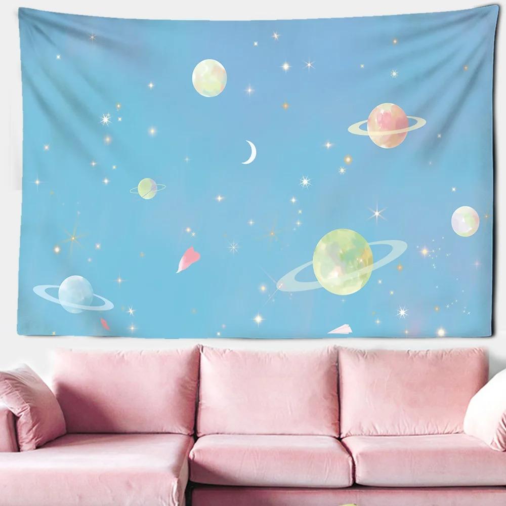 Pink Cloud Moon Starry Sky Hanging Cloth Office Living Room Tapestry Home Wall Decoration Tapestry