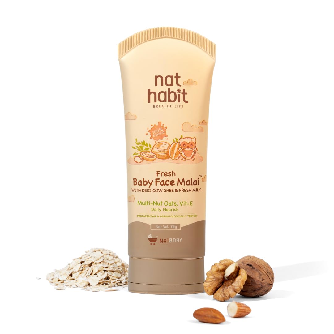Nat Habit Baby Face Cream - Multi-Nut, Oats & Vitamin E Baby Face Malai for deep, Long-Lasting Moisture, Protects Skin Barrier with Vit E, Chemical