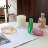 Decorative Candle Holder Pillar Tray Round Glass Green Dish Modern for Home Table Decor Pink