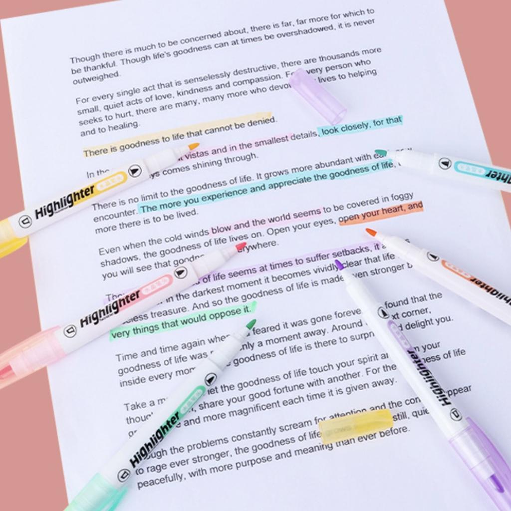 6Colors Dual-Tip Clear View Tip Highlighter, See Through Window Chisel Tip and Fine Tip, Back To School Stationery Supplies