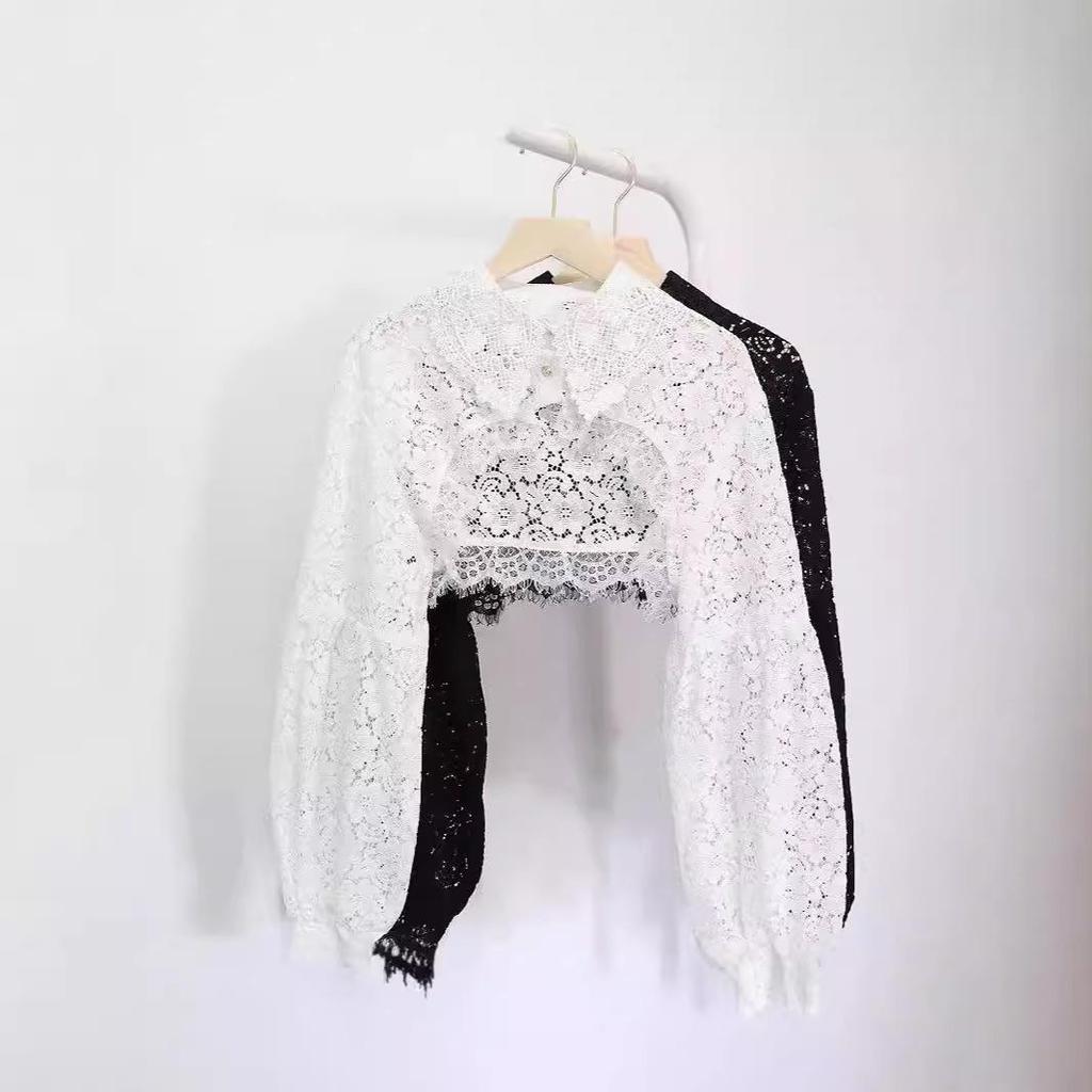 Letni top z koronki: Damska koszula z długim rękawem z ochroną przed słońcem - Modny szal spódnicowy peleryna