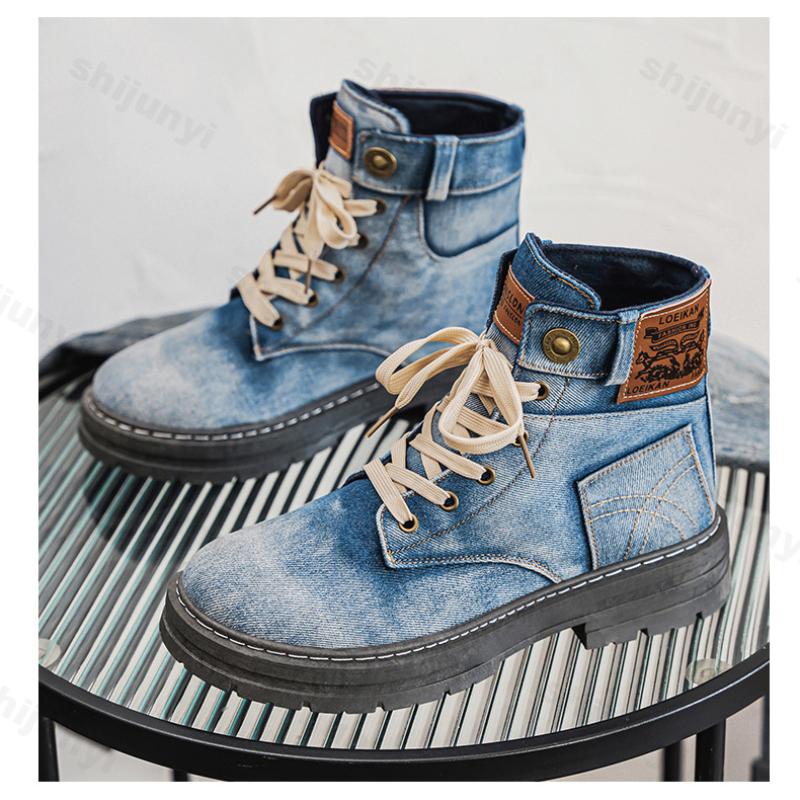 Fashion Men's Shoes 2025 Style Height Increase Breathable Mid Top Shoe Fashion Denim Casual Versatile Workwear Shoes Casual Boots Shoes