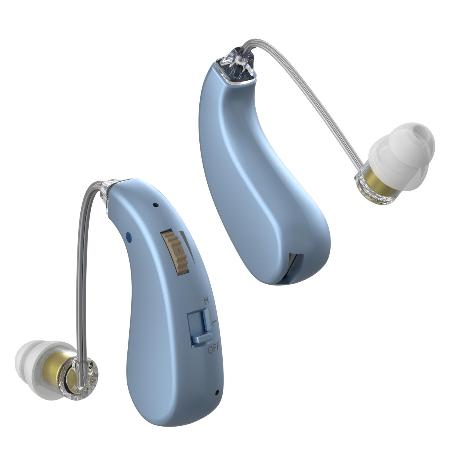 

2PCS Smart Rechargeable RIC Hearing Aids with Natural Sound Processing Technology Adaptive Learning of User Habits Mini Receiver синій