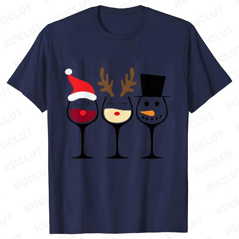 Christmas Wine T Shirts for Women Clothing Funny Cartoon Tshirts Kawaii Fashion Tshirt Korean Female Tops Christmas Wine Tees