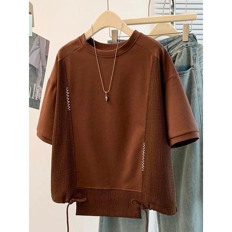 

Extra Large Size High-end European Black Right Shoulder Short-sleeved T-shirt for Women 2XL