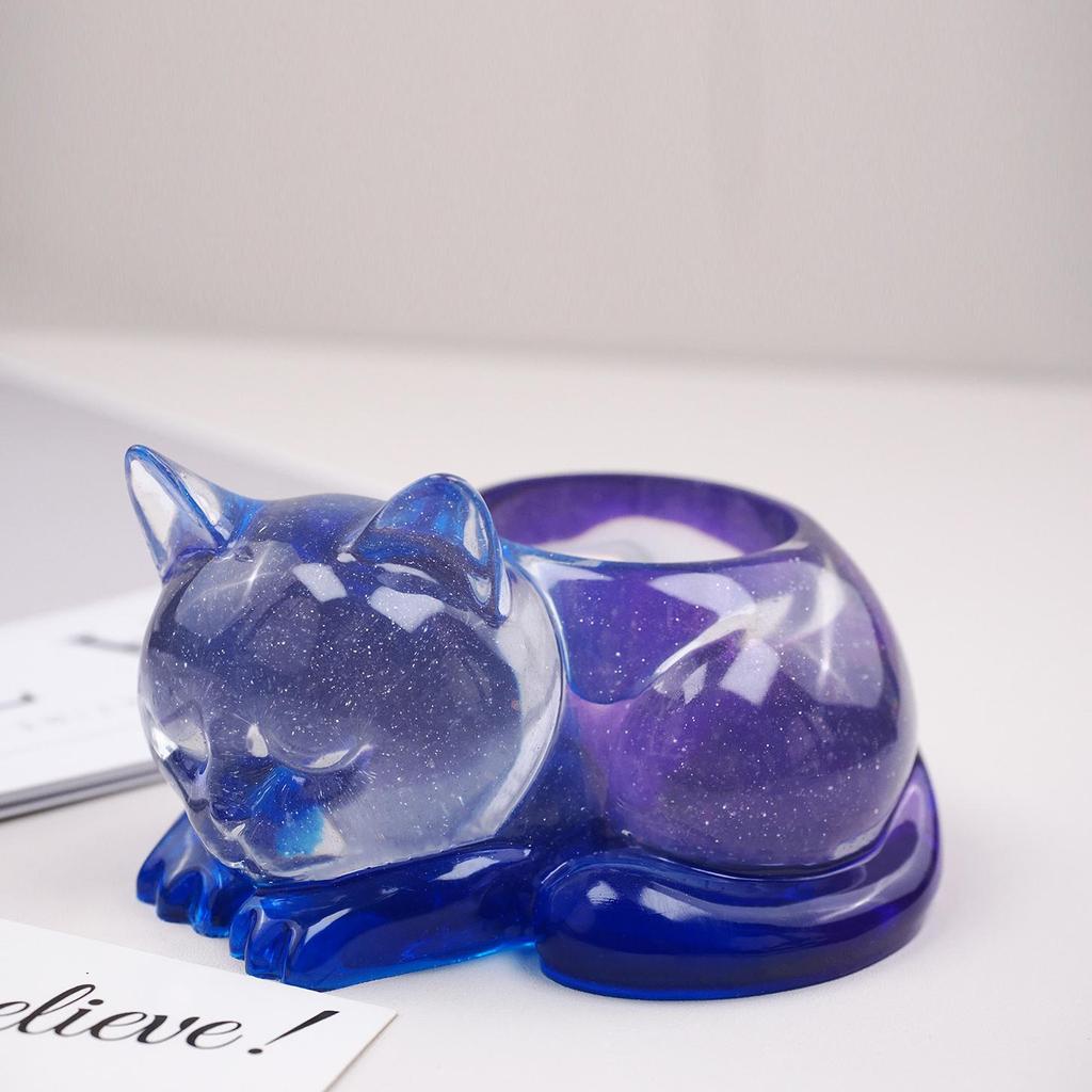 1PC Diy Crystal Dropper Resin Cat Candle Holder Animal Ornament Mirror Silicone Mold