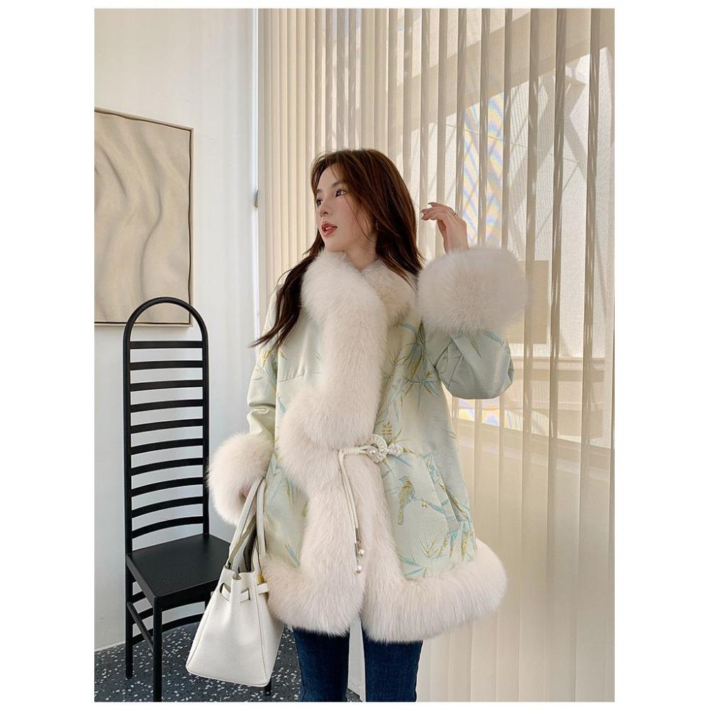 Satin National Style Buckle Imitation Fox Fur Coat Women's Young Fur Coat Winter New