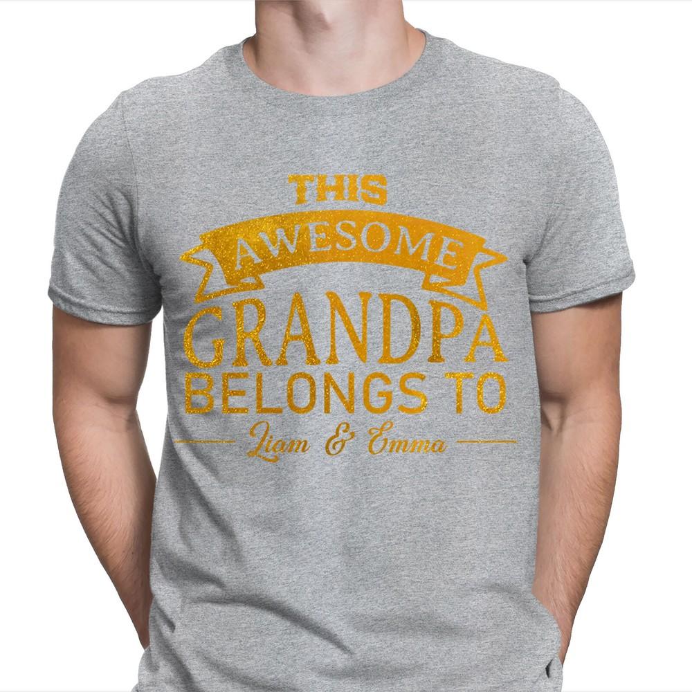 This Awesome Grandpa Belongs To Personalised Fathers Day Birthday T Shirt 2T1A1