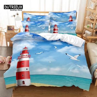 Lighthouse Bedding Set, 3Pcs Duvet Cover Set, Soft Comfortable Breathable Duvet Cover, For Bedroom Guest Room Decor