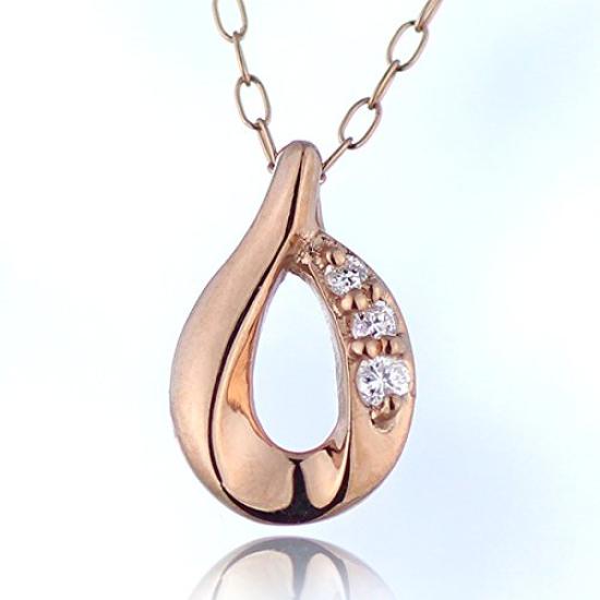 SUEHIRO K10 Pink Gold Diamond Pendant Necklace with Drop 10K PG Motif, Gold,