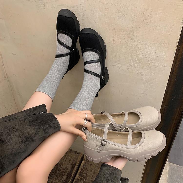 Factory Direct Supply, Small Thick-soled Mary Jane Shoes Women's 2025 Autumn and Winter Cross-buckle Single Shoes