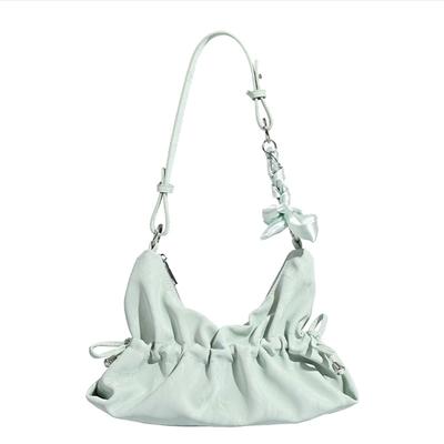 Summer Pleated Cloud Underarm Bag for Women New French Style Bow Single Shoulder Bag Pu Leather Zip Handbags Daily Shopper Bags
