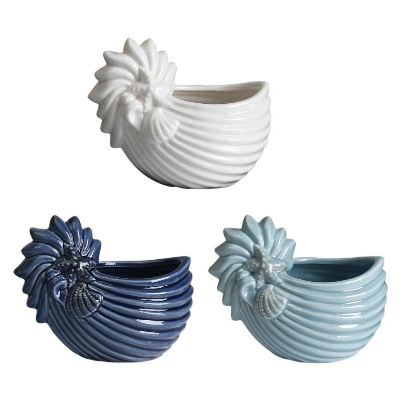 Ceramiczny Świecznik w Kształcie Muszli do Wystroju Domu Motyw Oceaniczny Doniczka na Sukulenty Miniaturowa Doniczka Dekoracyjny Pojemnik