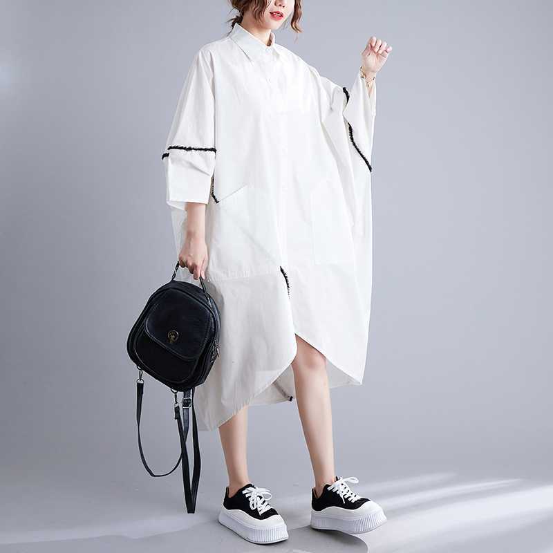 Women's Summer Pure Cotton Long Skirt Loose Shirt Dress