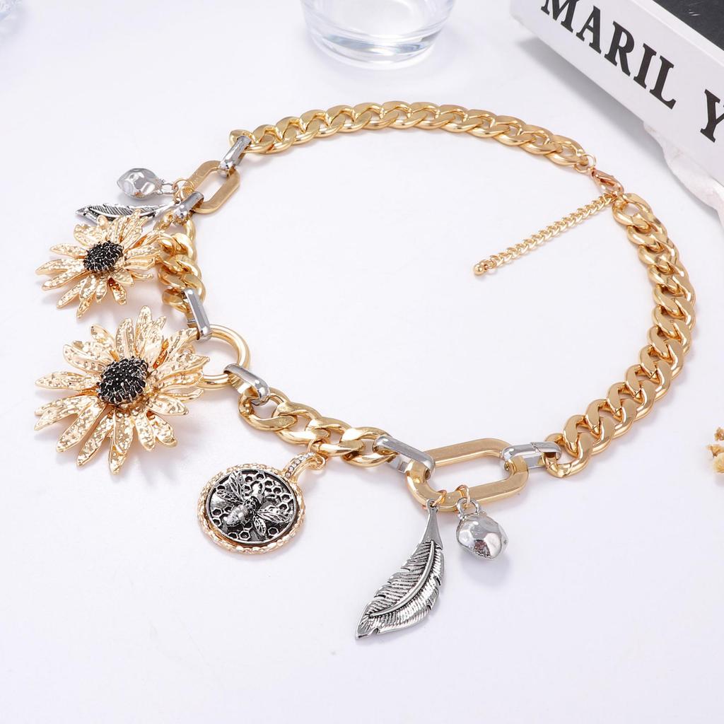 Summer Sunflowers Necklace - Layered Floral Necklace | Boho Style | Two-Tone Plating