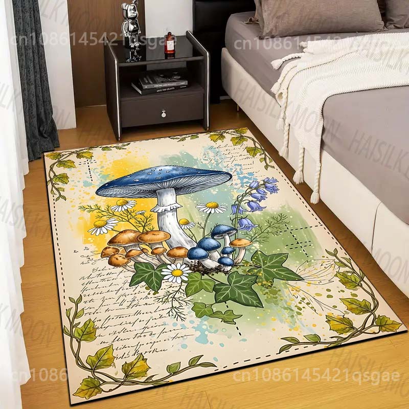 Multiple sizes Mushroom and wildflowers Print Carpet Rug for Living Room Bedroom Sofa Doormat Home Decor Non-slip Floor Mat