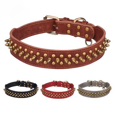 Collar para Mascota Suave y Cálido con Remaches Punk, Collar de Cuero con Remaches Extra Largos, Mediano y Grande Marrón Anti mordeduras para Perro