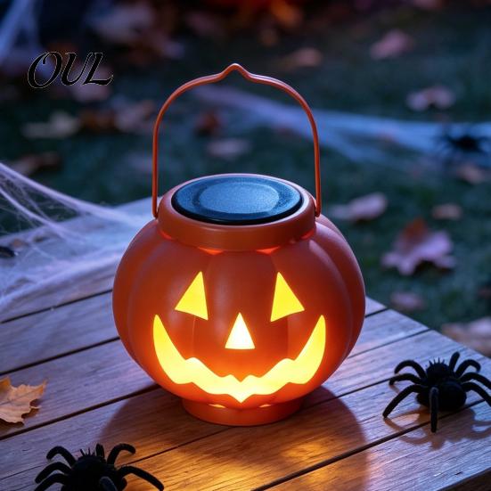 Automatic Dusk To Dawn Lights Solar Pumpkin Lanterns, Waterproof Outdoor Halloween Light, Spooky Festive Patio Hanging Decor Orange Lantern