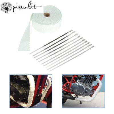 15m Titan Thermisches Motorrad Auspuff Hitzeschutzrohr Beständige Isolierung Wrap Feuerfeste Tuchrolle mit 8 Stück Edelstahlschellen