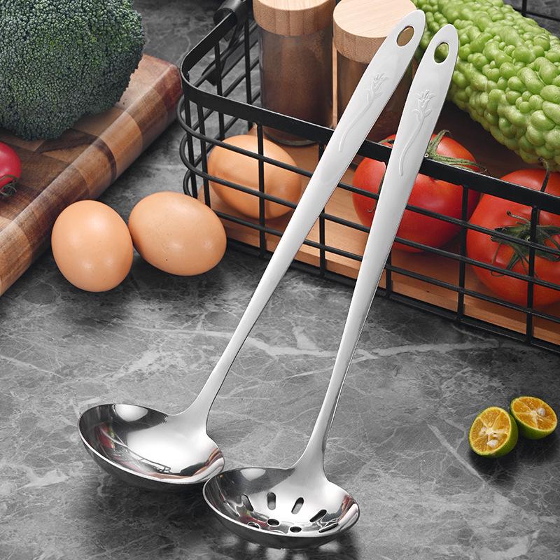 Sandblasted Stainless Steel Flower Pattern Large Slotted Hot Pot Soup Ladle