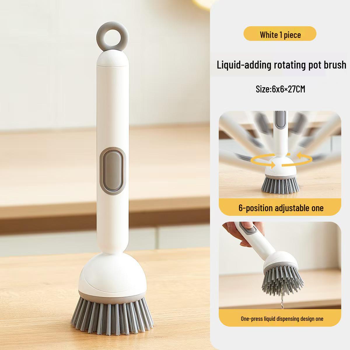 

Long-Handled Rotating Kitchen Pot Scrubbing Brush with Liquid Dispenser - Gentle on Pots and Effective for Stain Removal 6*6*27 cm