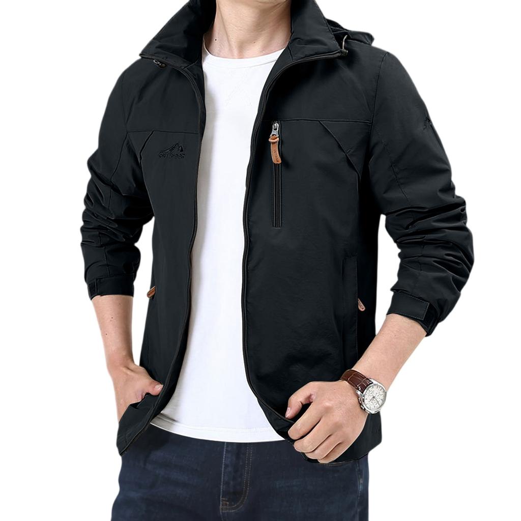 Men's Loose Casual Outdoor Large-sized Hooded Windbreaker Long-sleeved Jacket