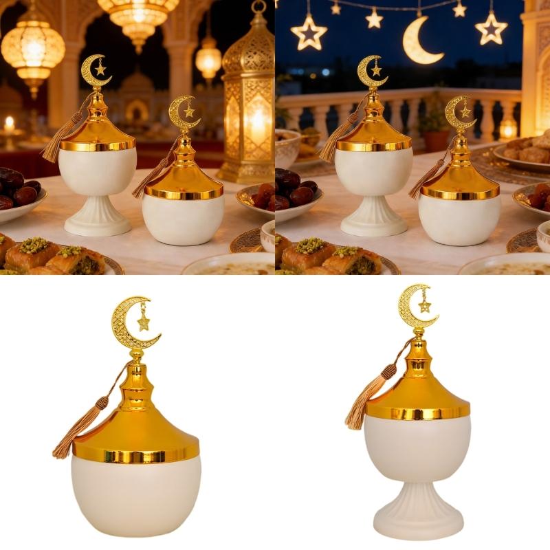 Decorative Ramadans Metal Candy Dish with Lid Islamic Party Tray For Seasonal Displays And Everyday Storage Purposes