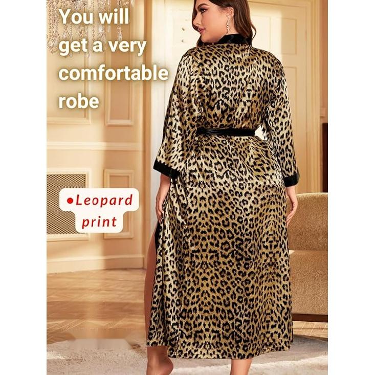 Women's Plus Size Valentines Robe, Sexy Satin Robe Long Sleepwear