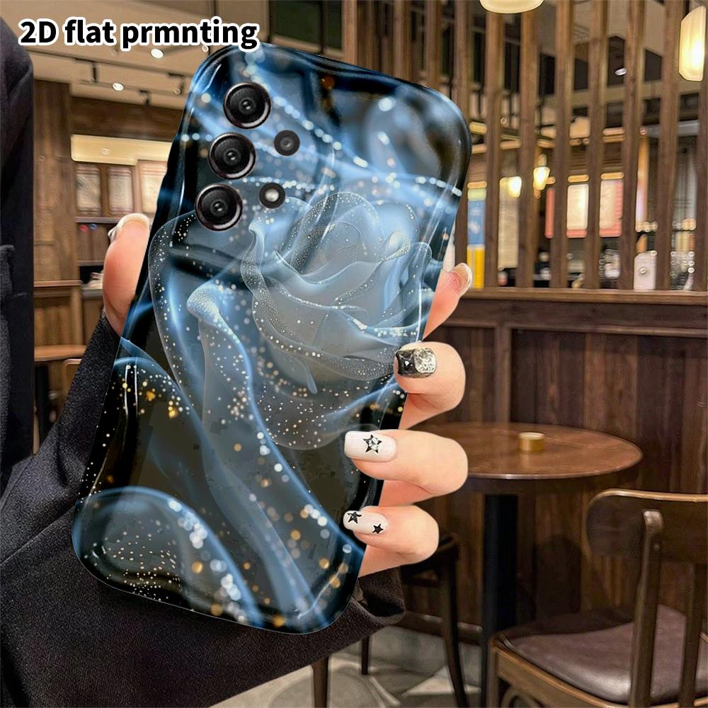 Phone Case: 2D Flat Samsung Galaxy A34 A35 S20 S22 S21 FE Plus Ultra Protective Case, Ice Blue Glitter, Christmas Halloween Holiday Gift