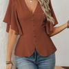 2026 European Style V-neck Waist-cinching Women's Short-sleeved Top