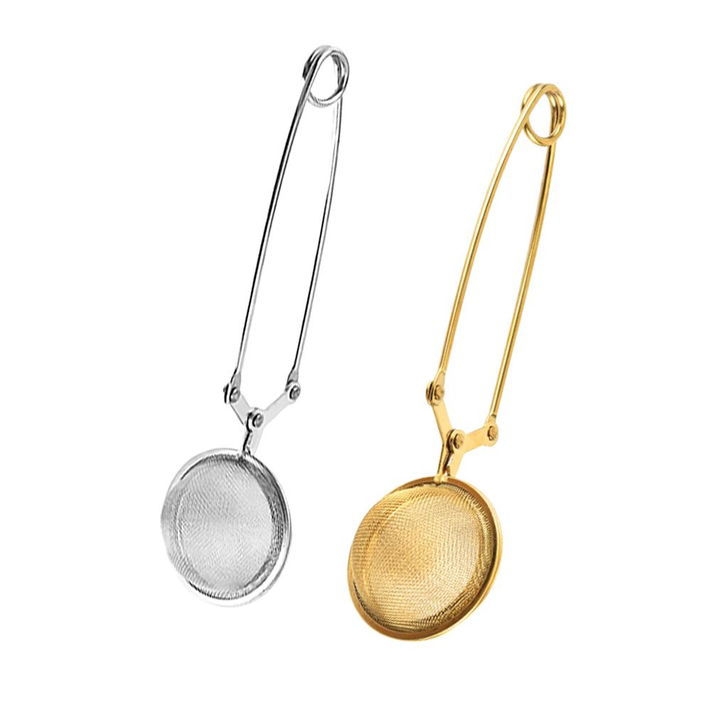 2Pcs Tea Leaker Stainless Steel Strainer Modern Unique Attractive Design for Home Office Use Golden Silver